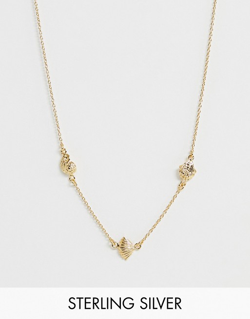 ASOS DESIGN sterling silver with gold plate necklace with mixed shell pendants