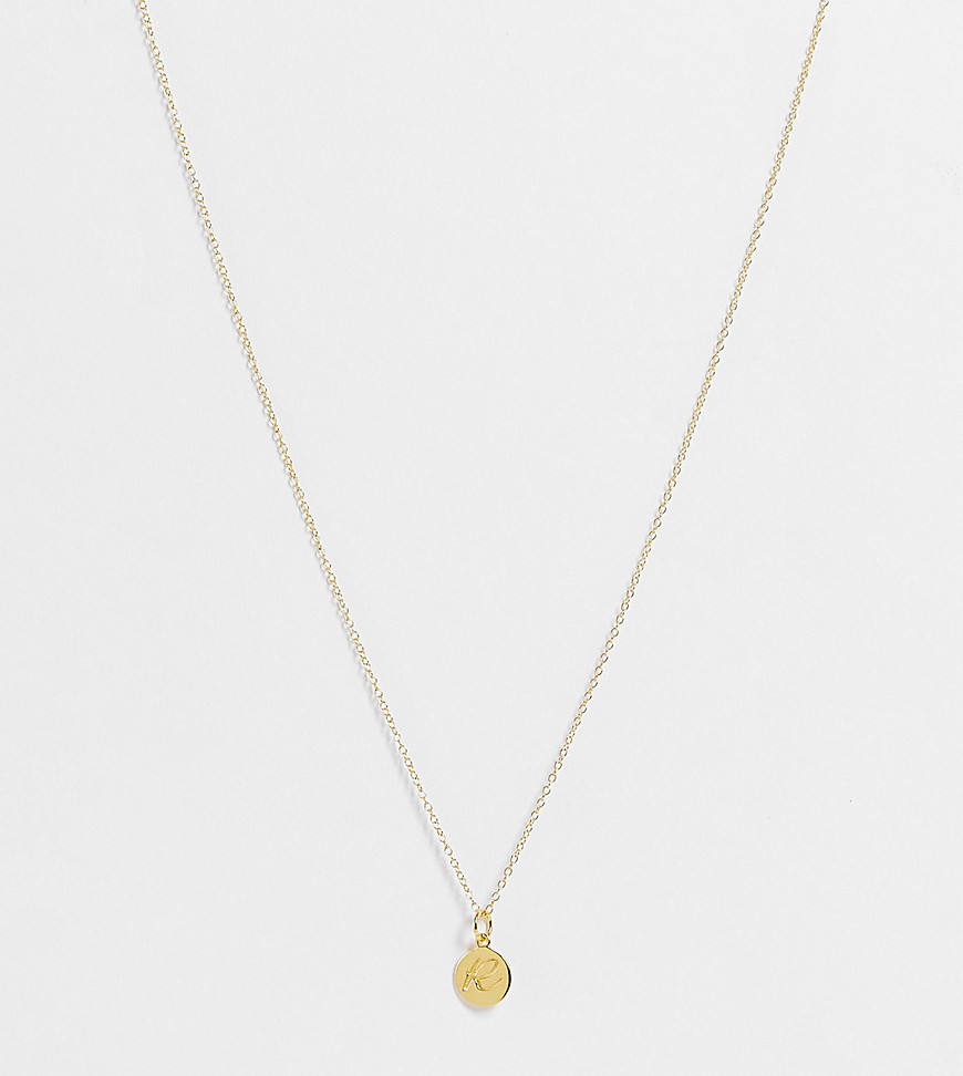 ASOS DESIGN sterling silver with gold plate necklace with R initial and crystal coin pendant