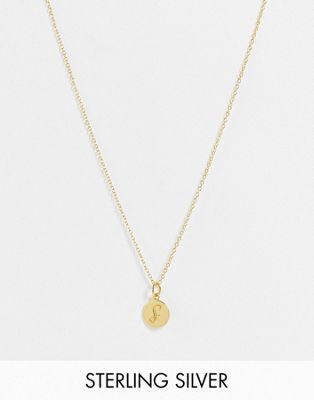 ASOS DESIGN sterling silver with gold plate necklace with S initial and crystal coin pendant