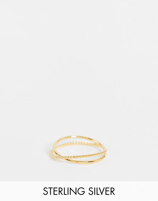 ASOS DESIGN sterling silver with gold plate ring in cross twist design