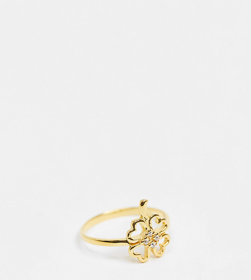 ASOS DESIGN sterling silver with gold plate ring in cutout four leaf clover