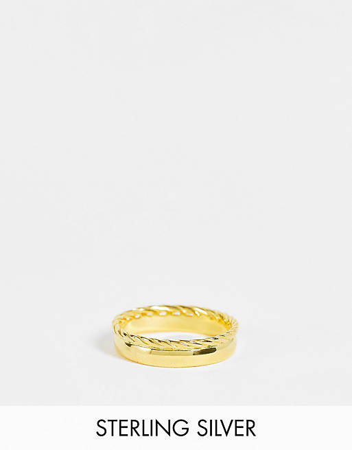ASOS DESIGN sterling silver with gold plate ring in double row design with twist