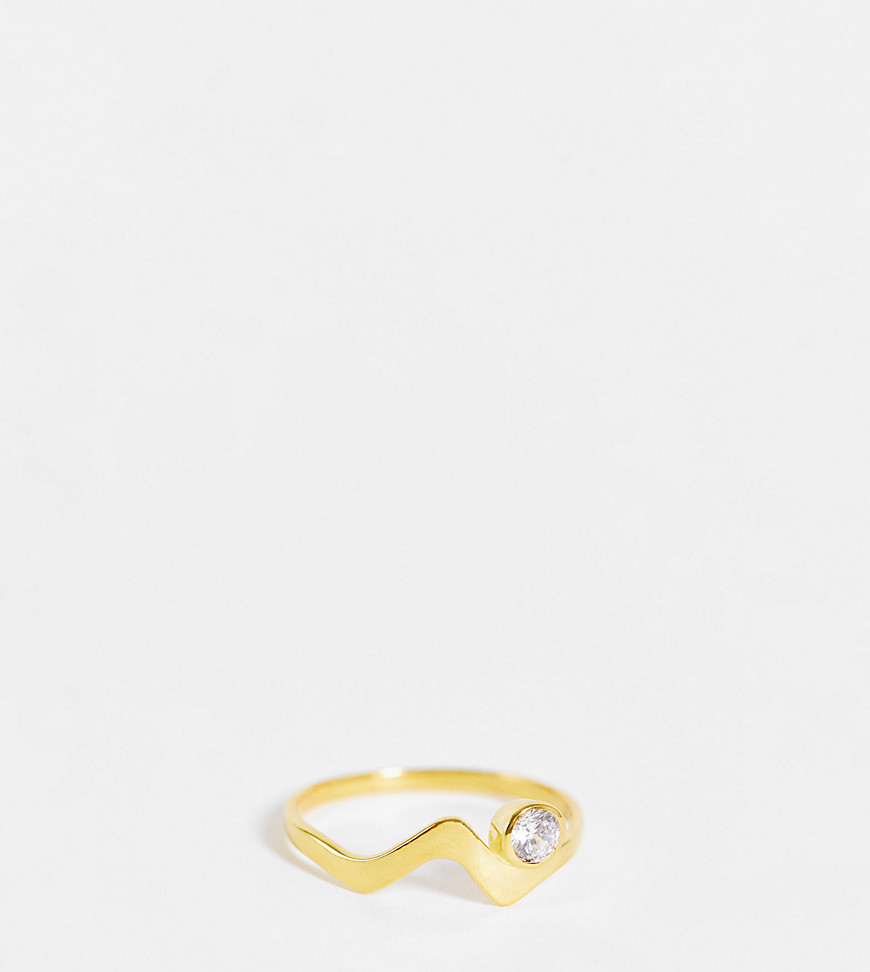 ASOS DESIGN sterling silver with gold plate ring in squiggle crystal design