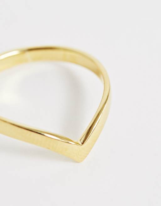 Asos Design Sterling Silver With Gold Plate Ring In V Shape Asos