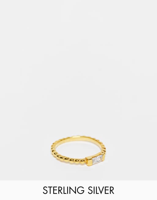 ASOS DESIGN sterling silver with gold plate ring with baguette crystal design 