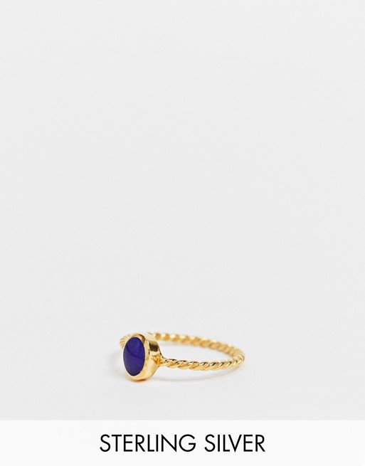 ASOS DESIGN sterling silver with gold plate ring with blue lapis stone
