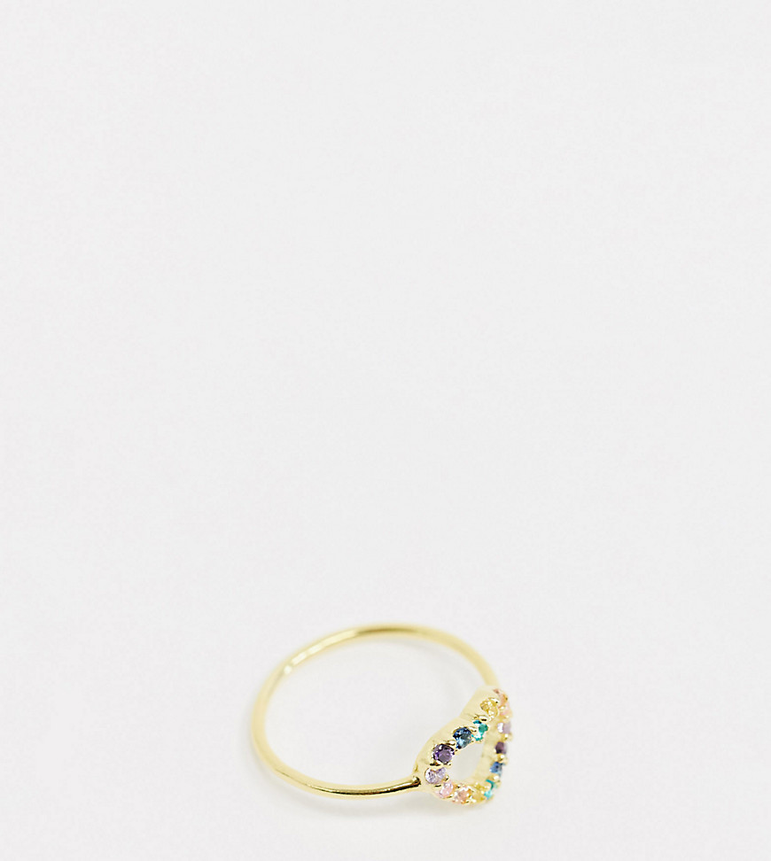 ASOS DESIGN sterling silver with gold plate ring with rainbow crystal heart