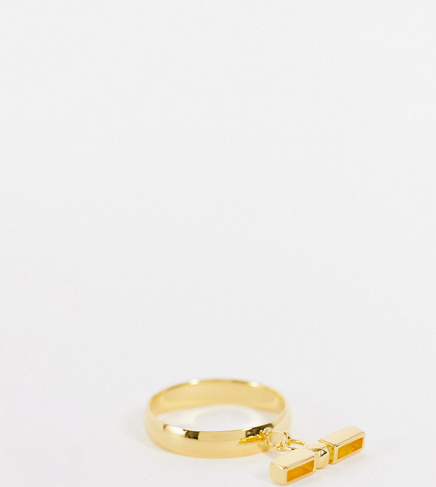ASOS DESIGN sterling silver with gold plate ring with t bar charm