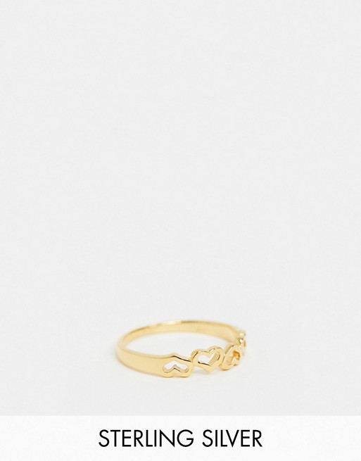 ASOS DESIGN sterling silver with gold plate ring with tiny hearts