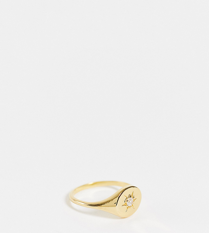 ASOS DESIGN sterling silver with gold plate signet ring with crystal star design
