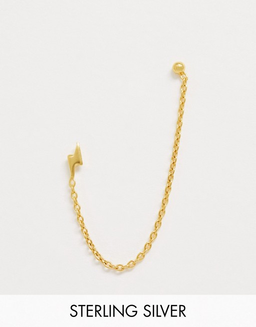 ASOS DESIGN sterling silver with gold plate single earring with lightning bolt stud and connecting chain