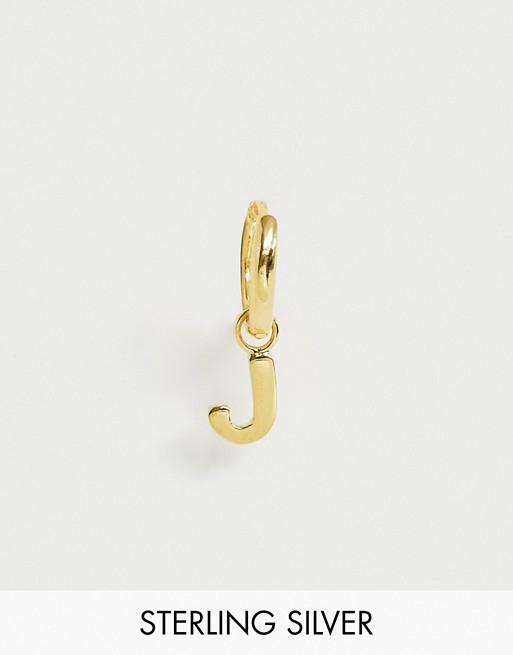 ASOS DESIGN sterling silver with gold plate single mix and match 'J' initial huggie hoop earring