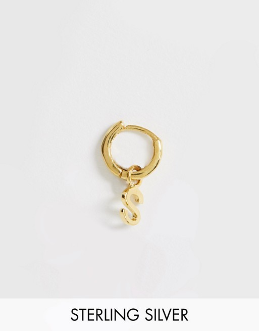 ASOS DESIGN sterling silver with gold plate single mix and match 'S' initial huggie hoop earring