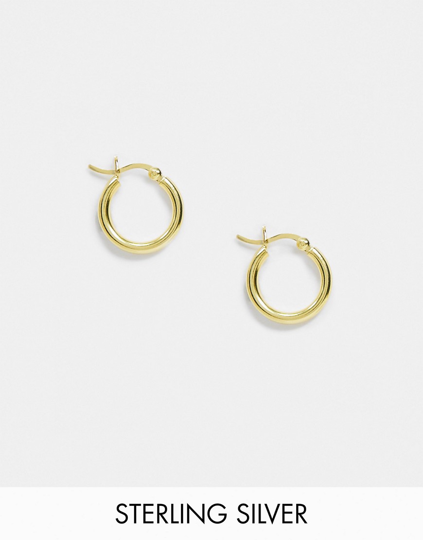 Asos Design Sterling Silver With Gold Plate Small Tube Hoop Earrings In 15mm