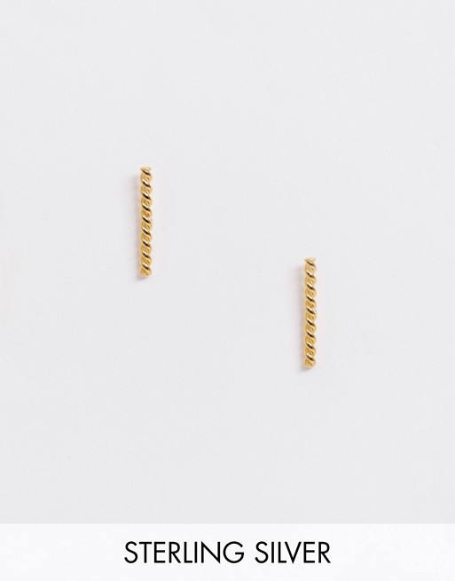 ASOS DESIGN sterling silver with gold plate stud earrings with twisted bar detail
