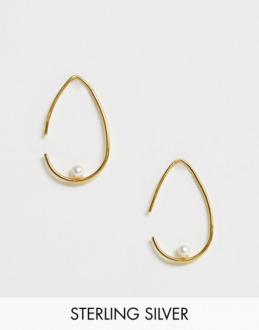 ASOS DESIGN Sterling silver with gold plate teardrop pull through earring with pearl detail
