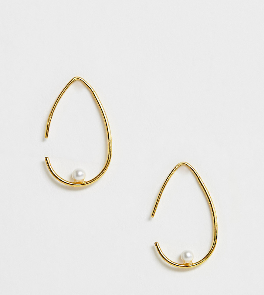 ASOS DESIGN Sterling silver with gold plate teardrop pull through earring with pearl detail
