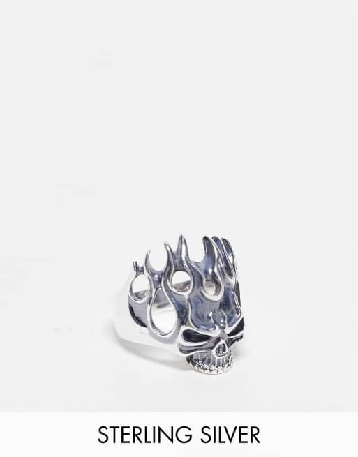 ASOS DESIGN - Sterling zilveren ring met schedelvlam in zilverkleur