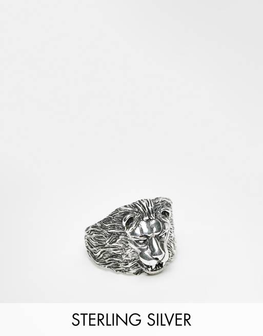 ASOS DESIGN - Sterling zilveren zegelring met leeuwenkop
