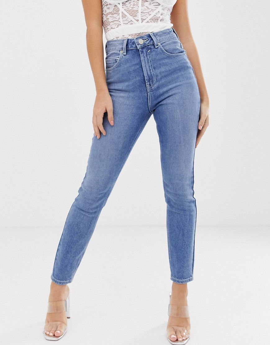 ASOS DESIGN - Stevige skinny jeans met superhoge taille in blauwe mid wash