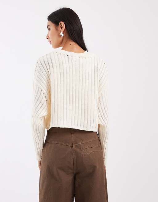 ASOS DESIGN stickad batwing-kofta i krämfärg, 3 av 4