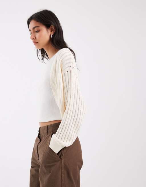 ASOS DESIGN stickad batwing-kofta i krämfärg, 4 av 4