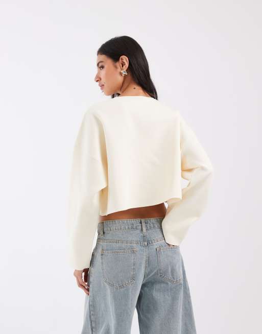 ASOS DESIGN stickad batwing-kofta i krämfärg, 4 av 4