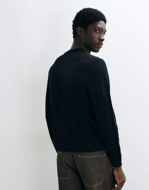 ASOS DESIGN stickad henley i merinoull, svart, 5 av 5