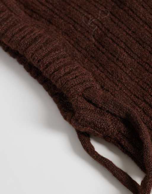 ASOS DESIGN stickad huva i chokladbrun, 2 av 3