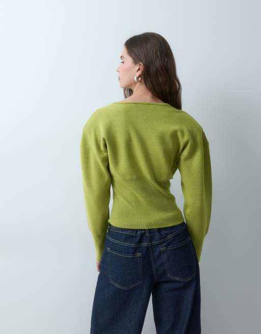 ASOS DESIGN stickad kofta i olivgrönt, 4 av 4