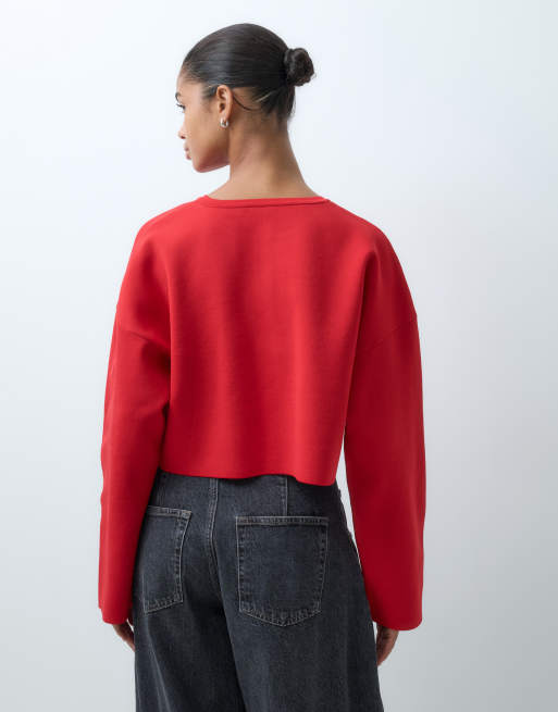 ASOS DESIGN stickad kofta med batwingärmar i rött, 3 av 5