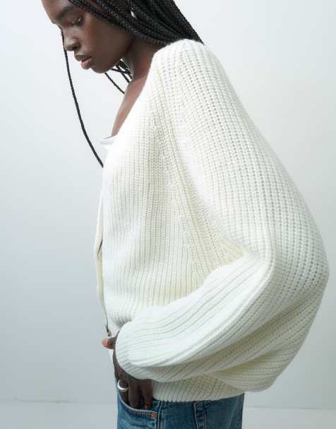 ASOS DESIGN stickad oversized-kofta i cream - view 1