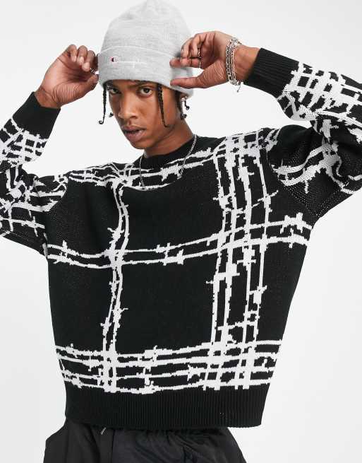 ASOS DESIGN – Stickad oversized tröja med heltäckande taggtrådsmönster 