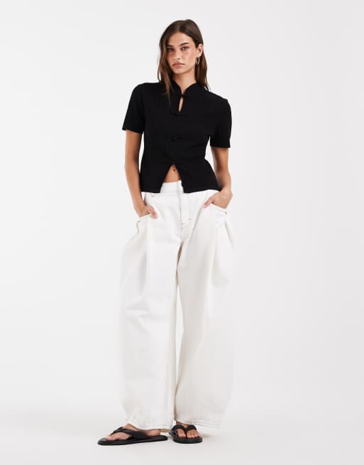ASOS DESIGN stickad ribbtop med ståkrage i svart, 2 av 4
