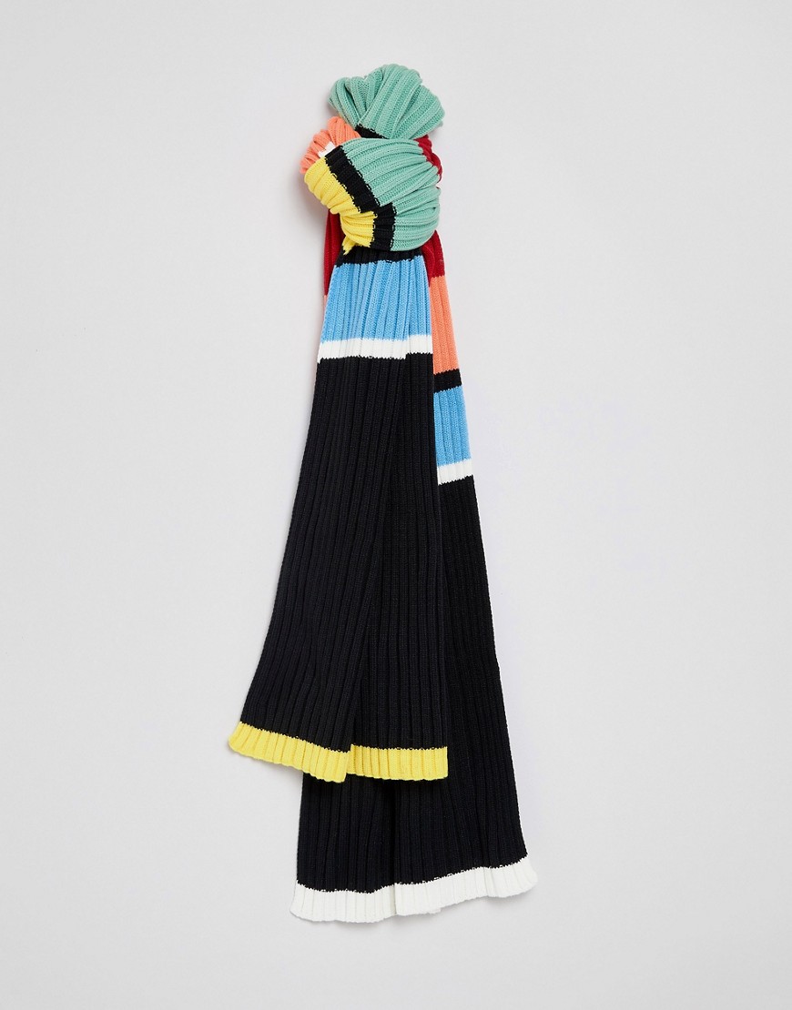 ASOS DESIGN – Stickad scarf med regnbågsfärgade ränder-Flerfärgad