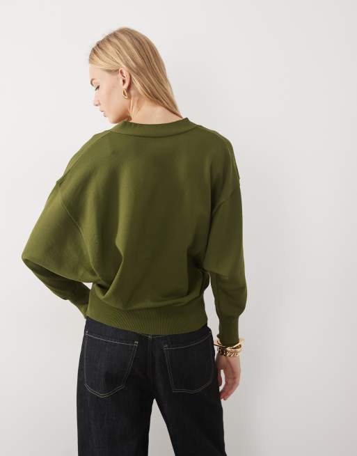 ASOS DESIGN stickad slouchy oversized-kofta i khaki, 4 av 4