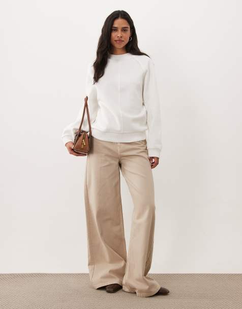ASOS DESIGN stickad sweatshirt med hals och muddar i coconut milk - view 1