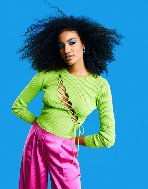 ASOS DESIGN – Stickad topp med asymmetrisk snörning