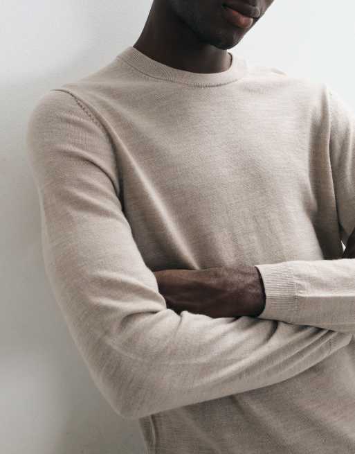 ASOS DESIGN stickad tröja i merinoull i taupe, 3 av 5