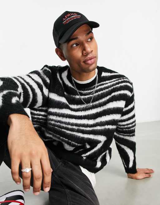 ASOS DESIGN – Stickad tröja med abstrakt vågigt mönster