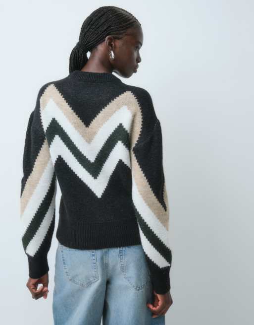 ASOS DESIGN stickad tröja med chevronmönster i flerfärgade ränder, 2 av 5