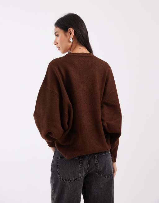 ASOS DESIGN stickad tröja med v-ringning och dragkedja i chokladbrun, 4 av 4