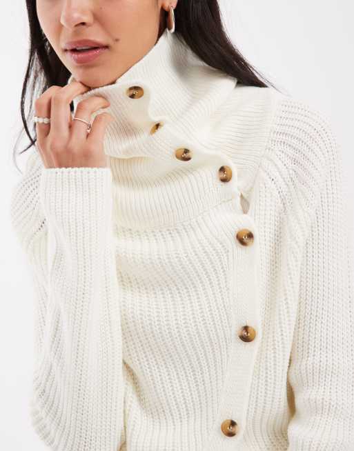 ASOS DESIGN stickad tröja med vikbar detalj i havrefärgad, 3 av 4