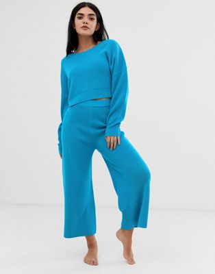 ASOS DESIGN – Stickade culotte-byxor i avslappnad modell-Blå
