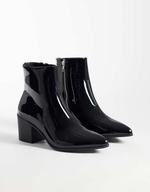 ASOS DESIGN Stiefel mit Absatz und Reißverschluss in Schwarz, Lack, 2 von 4
