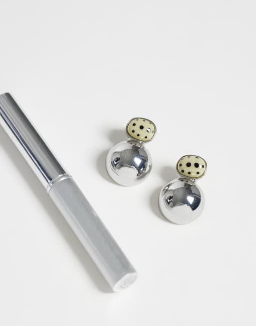 ASOS DESIGN stiftörhängen med dubbla hängen och imitation dalmatinsten i silverton - SILVER, 2 av 4
