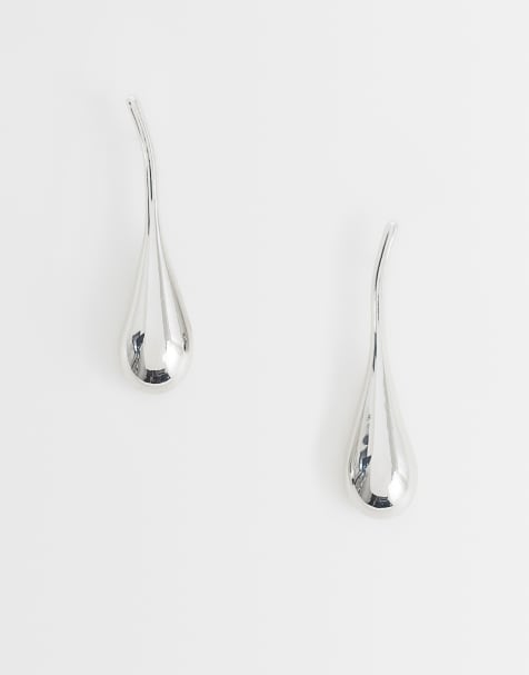 ASOS DESIGN stiftörhängen med skulptural hängberlock i silverton - view 1