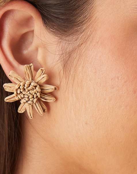 ASOS DESIGN – Stiftörhängen med stora blommor i raffia - view 1