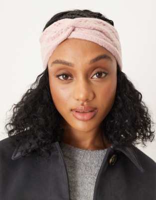 ASOS DESIGN - Stirnband aus Pointelle-Strick in Rosa mit gedrehtem Detail