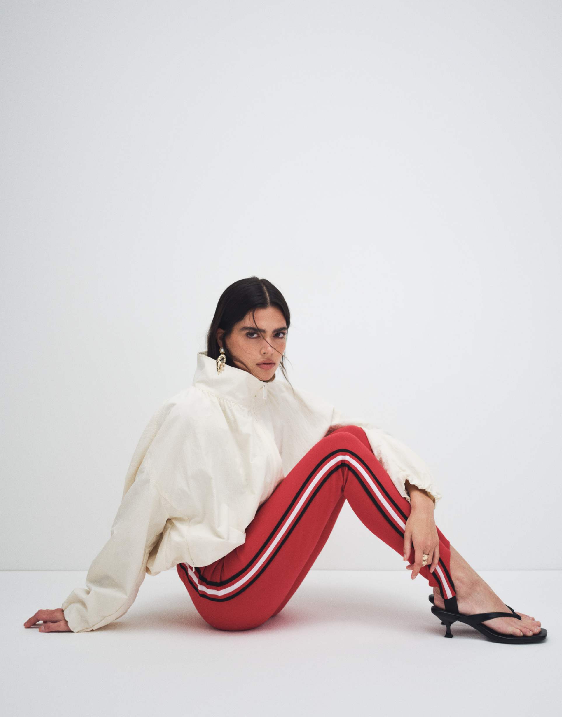 asos design stirrup leggings with contrast side stripes in red